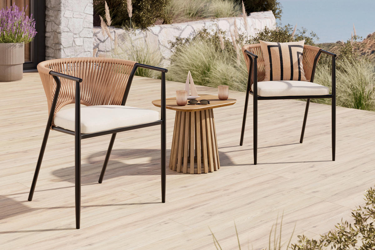 GARTENSTUHL Eisen Beige, Schwarz  - Beige/Schwarz, MODERN, Kunststoff/Textil (58/75/57cm) - Ambia Garden