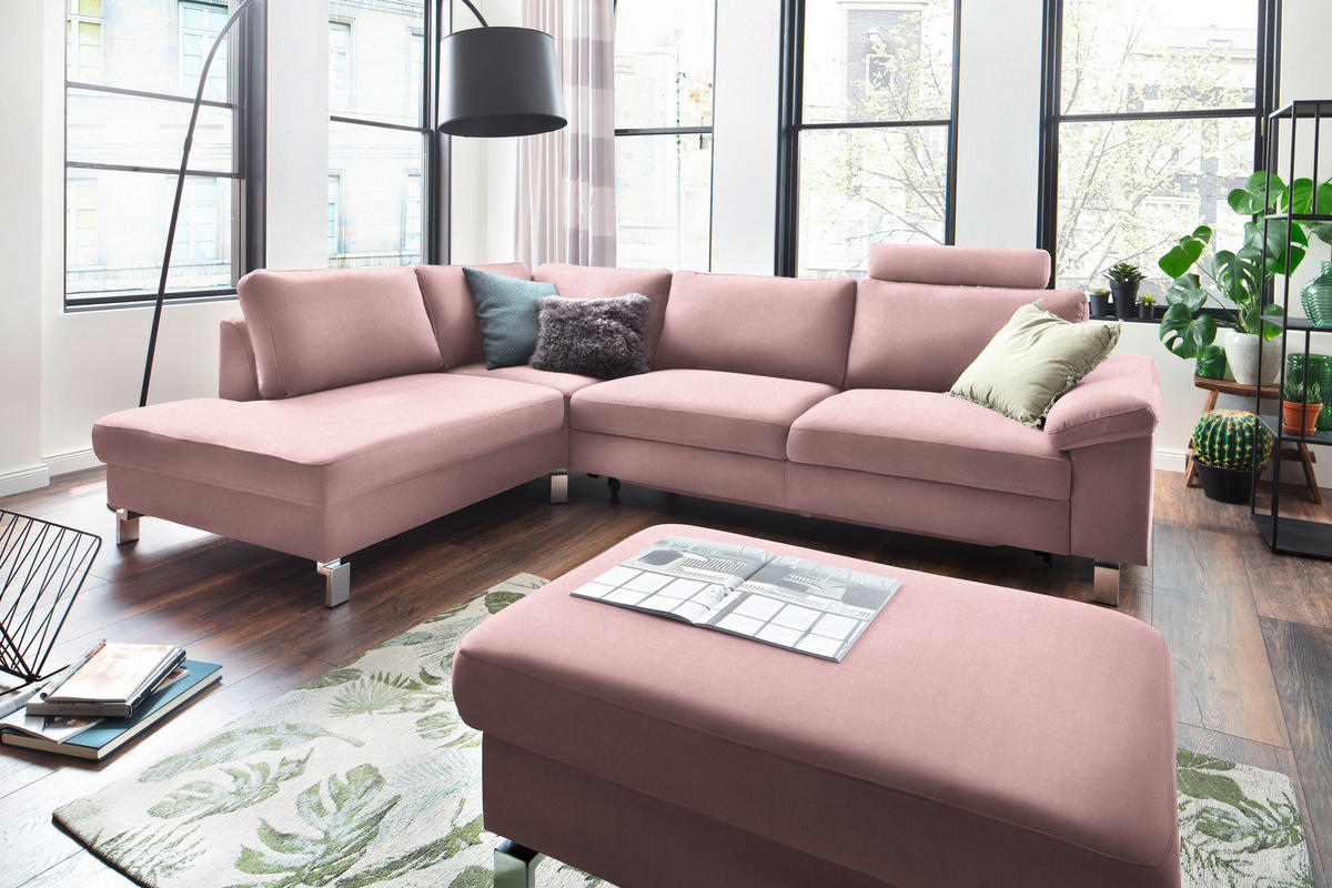 ECKSOFA in Velours Rosa  - Chromfarben/Rosa, Design, Textil/Metall (200/282cm) - Pure Home Lifestyle