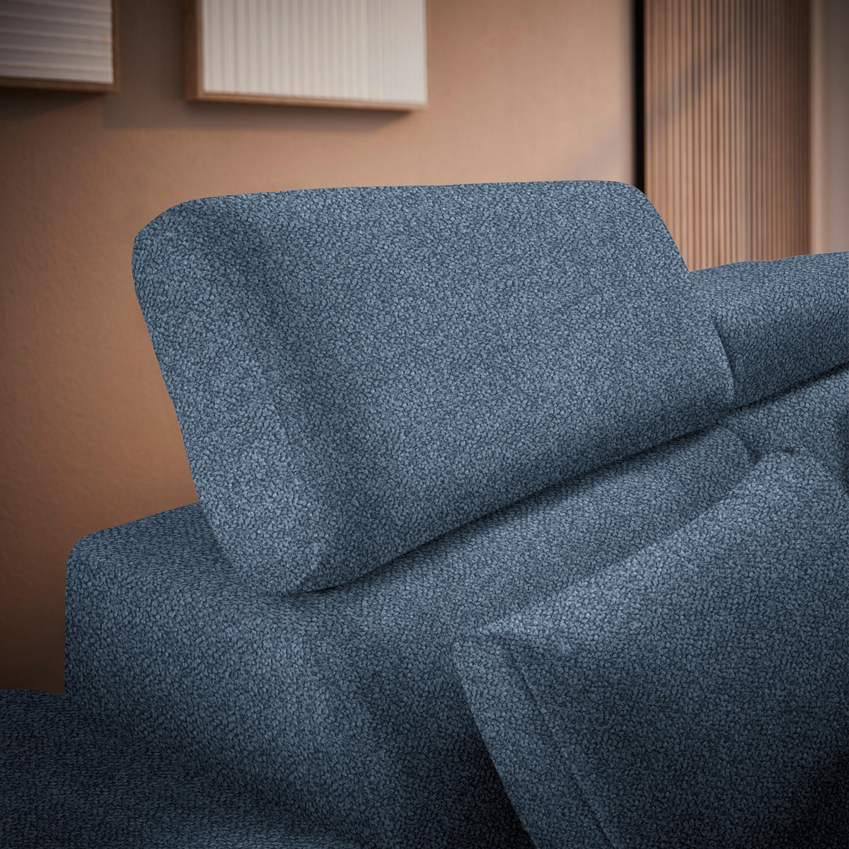 ECKSOFA in Velours Blau  299/264 cm  - Blau/Schwarz, Design, Textil/Metall (299/264cm) - Novel