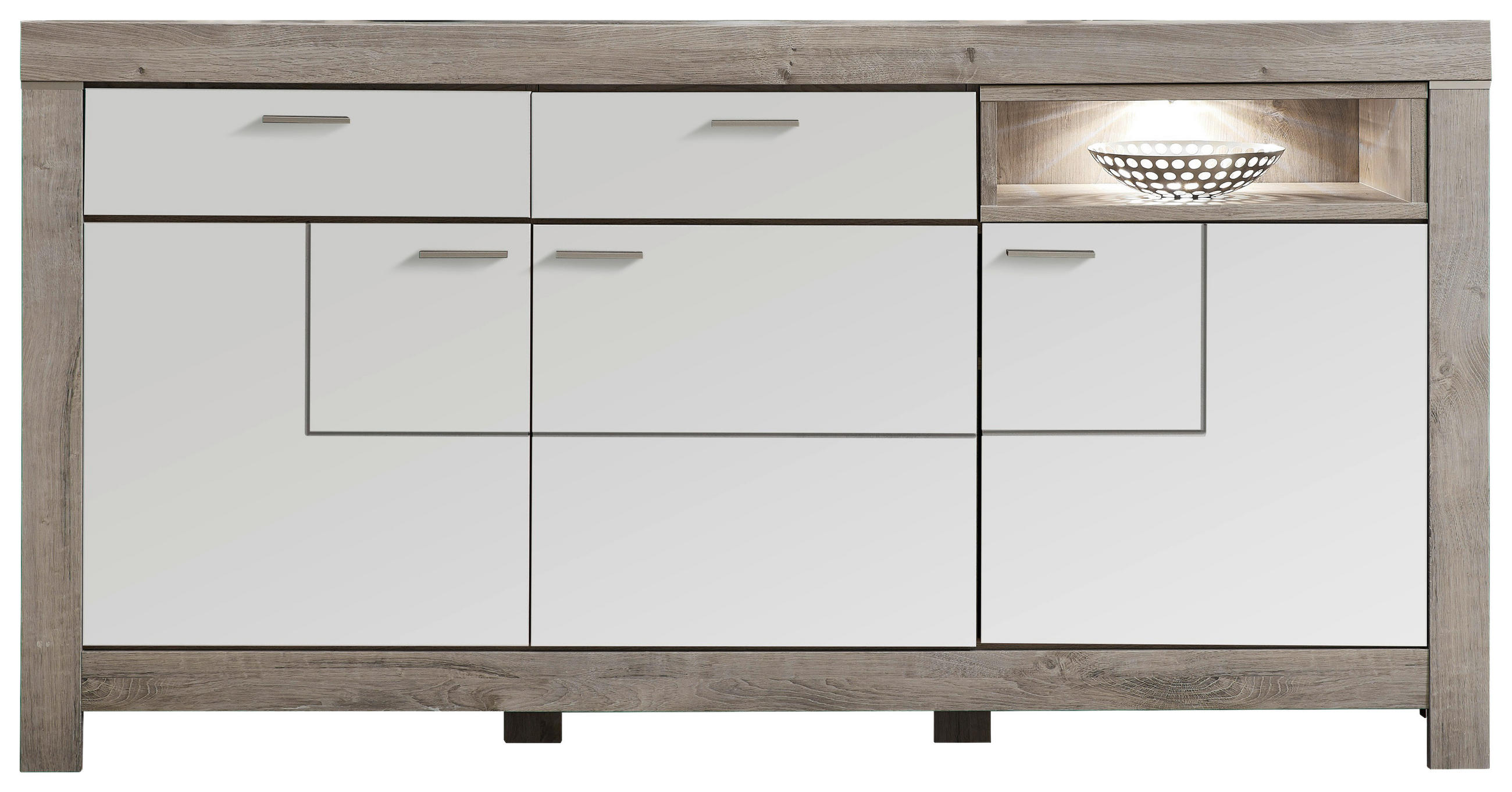 SIDEBOARD Weiß, Eichefarben - Eichefarben/Silberfarben, LIFESTYLE, Holzwerkstoff (196/100/42cm) - Landscape