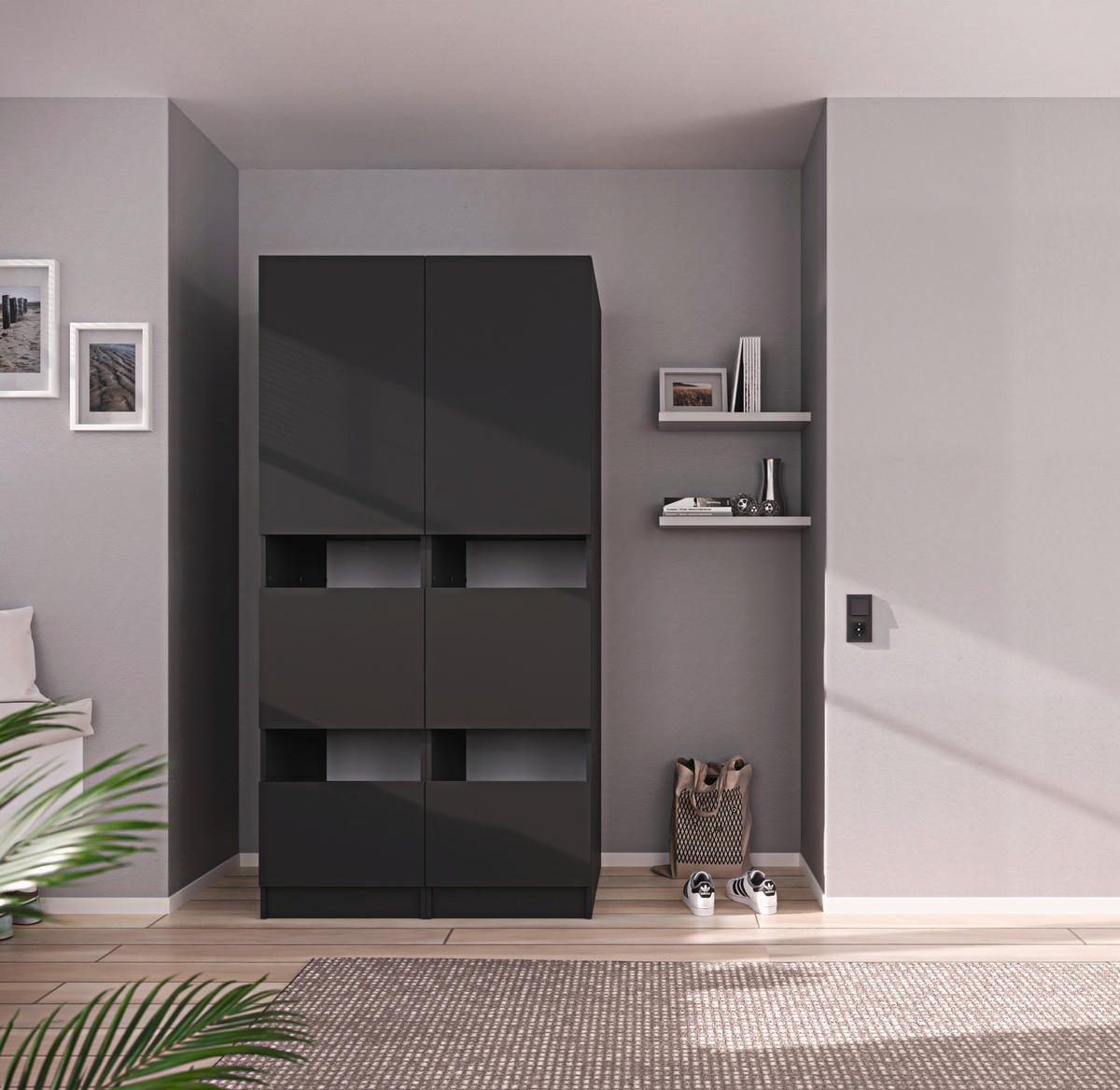 MEHRZWECKSCHRANK 50/200/68 cm  in Anthrazit  - Anthrazit/Schwarz, Design, Holzwerkstoff/Metall (50/200/68cm) - Milino