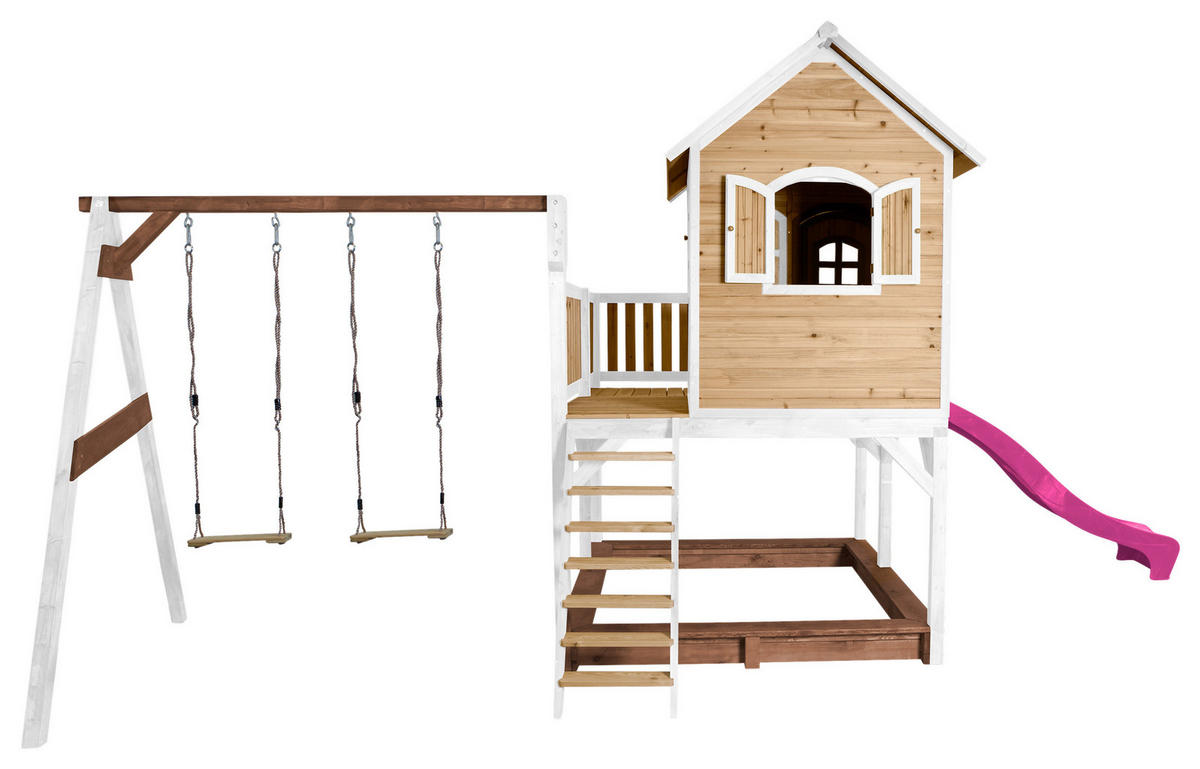 SPIELTURM 613/291/277 cm  - Lila/Braun, KONVENTIONELL, Holz (613/291/277cm) - Ambia Garden