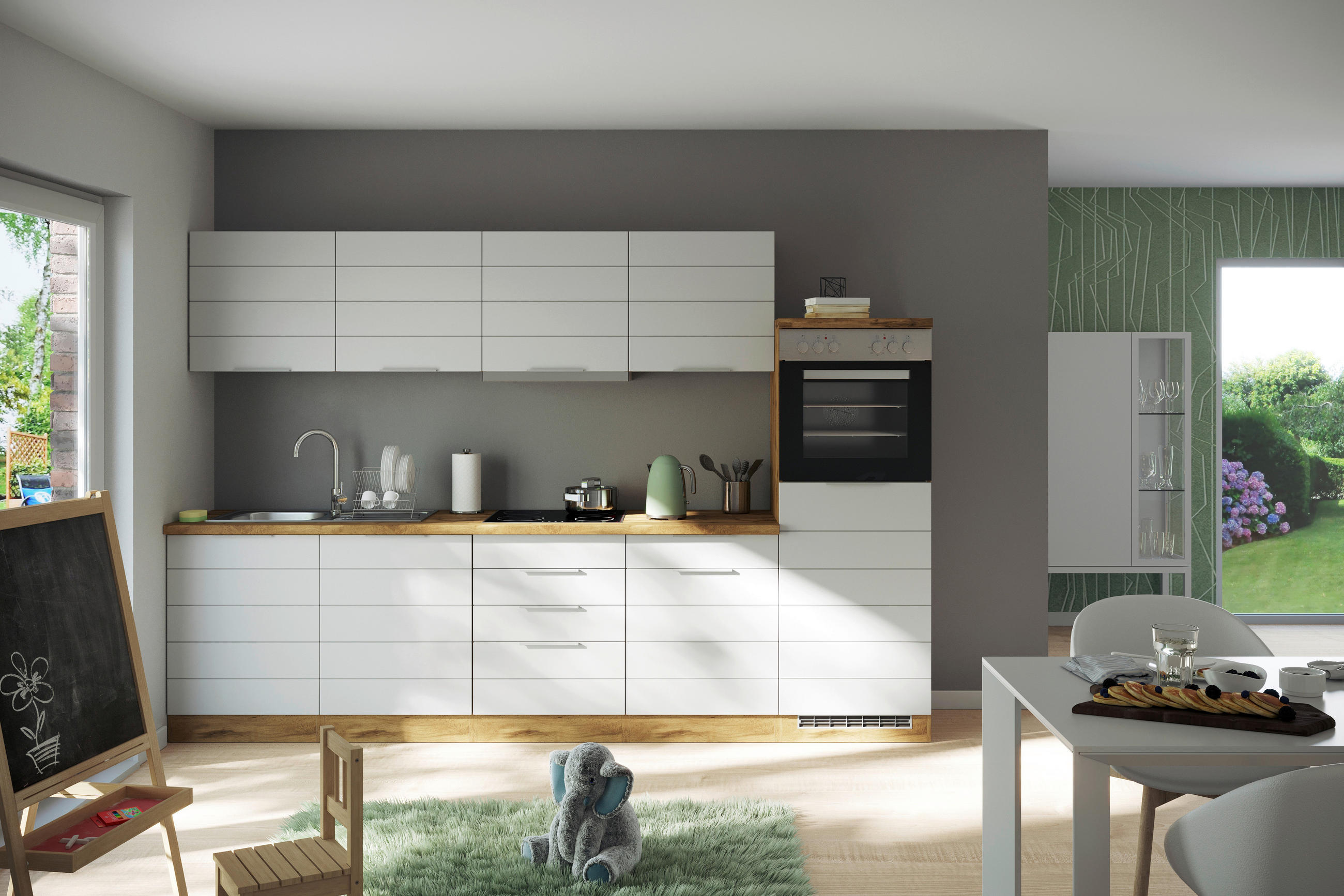 Küchenzeile Florenz Mit Geräten 300 Cm Weiß/eichefarben