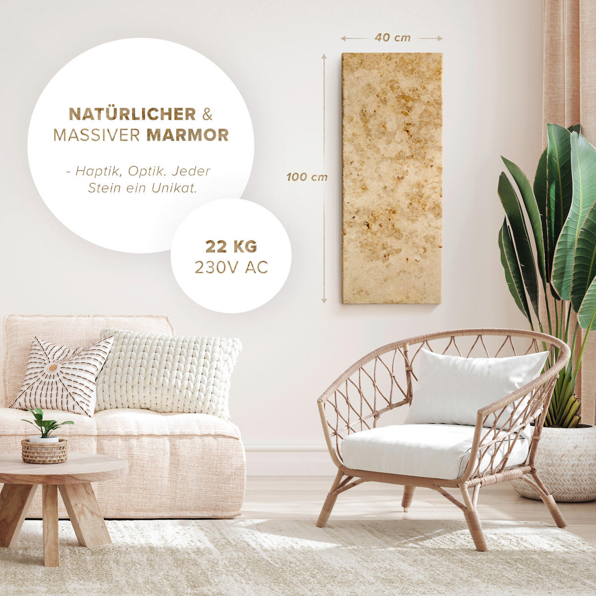 INFRAROT-HEIZPANEEL 800 W W  - Sandfarben, Basics, Stein (100/40/2cm) - MID.YOU