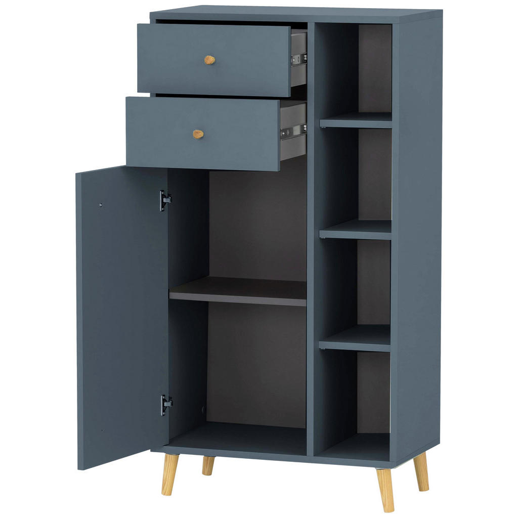 Thumbnail - Stylife Highboard Schildmeyer Bjarne, Blau, Petrol, Holz, Eiche, massiv, 1 Fächer, 2 Schubladen, 60.2x113.4x33.1 cm, Mad...