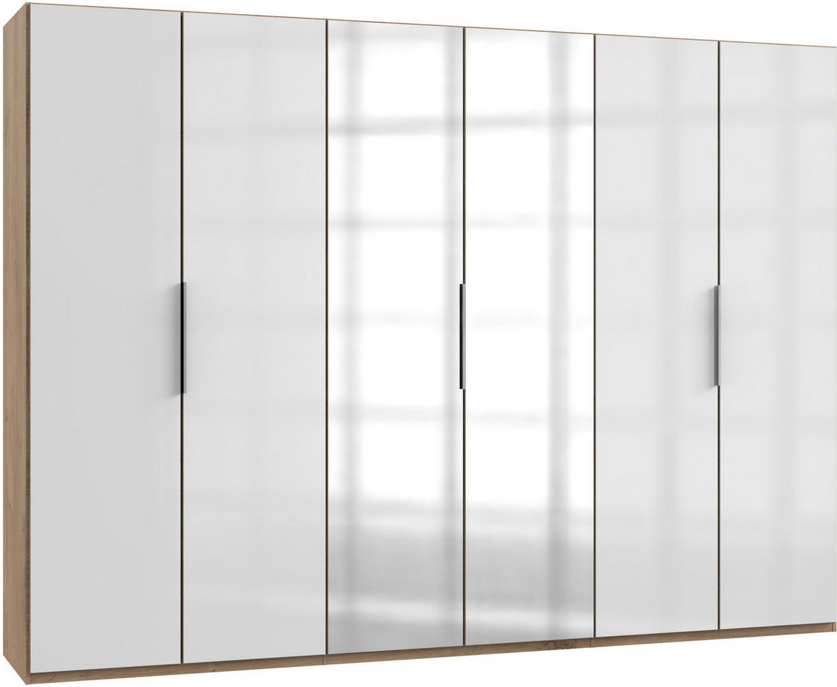 DREHTÜRENSCHRANK in Weiss, Eichefarben  - Chromfarben/Weiss, Modern, Glas/Holzwerkstoff (300/216/58cm) - MID.YOU