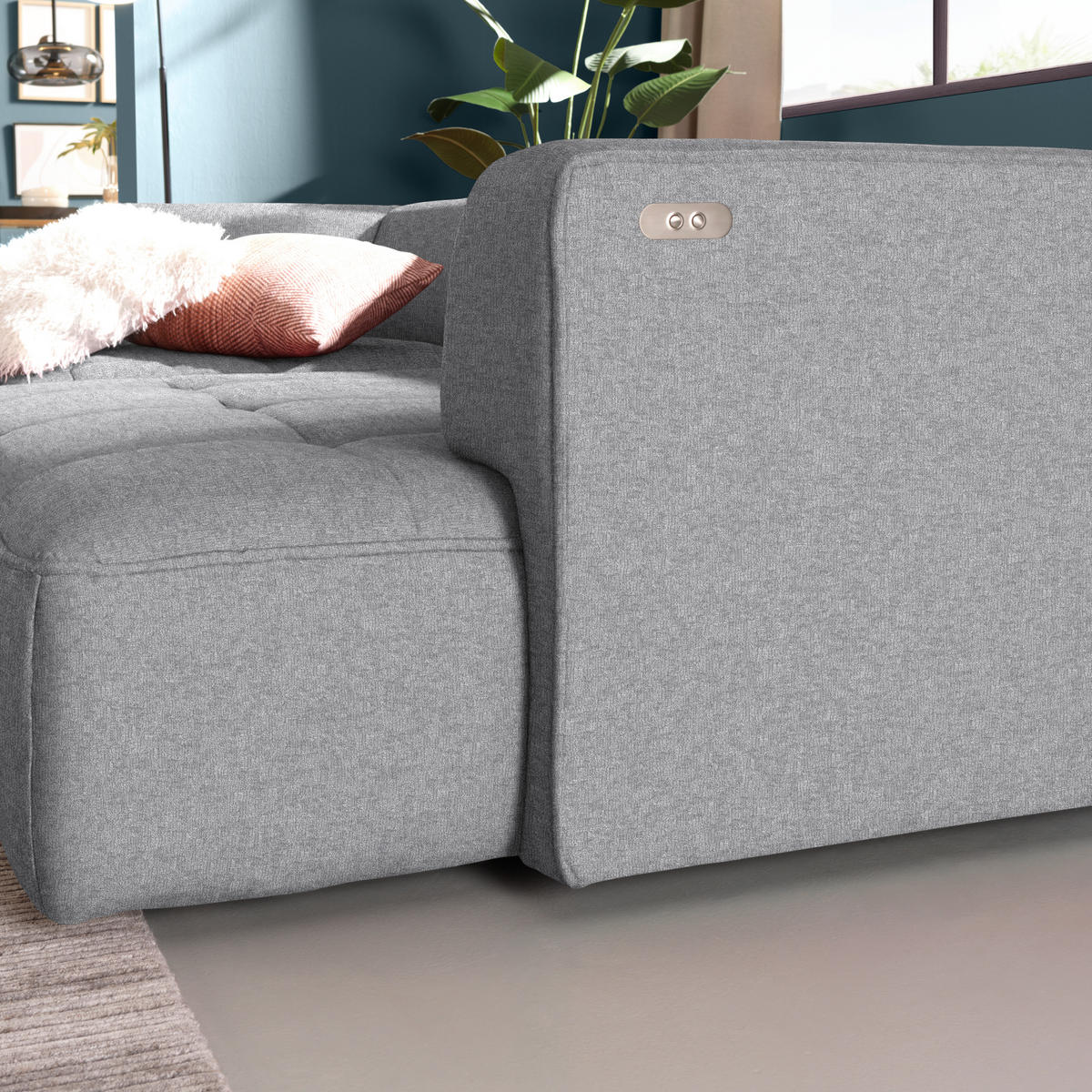 ECKSOFA Webstoff Hellgrau  - Hellgrau/Schwarz, Design, Kunststoff/Textil (188/288cm) - Welnova