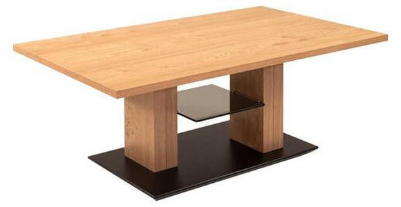 COUCHTISCH Wildeiche furniert rechteckig Grau, Schwarz, Eichefarben 110/65/47(66) cm  - Eichefarben/Schwarz, Natur, Glas/Holz (110/65/47(66)cm) - Venda