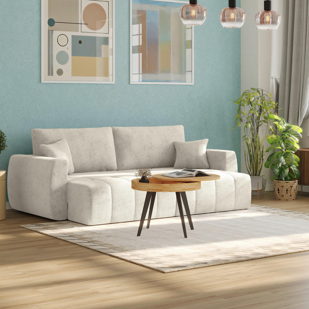 SCHLAFSOFA  mit Bettkasten erhältlich, Stoffauswahl, Liegefunktion, Schlafen auf Sitzhöhe, Bettfunktion erhältlich, Rücken echt, Armteil links, Armteil rechts Webstoff Weiß  - Schwarz/Weiß, MODERN, Holz/Textil (245/74-90/104cm) - MID.YOU
