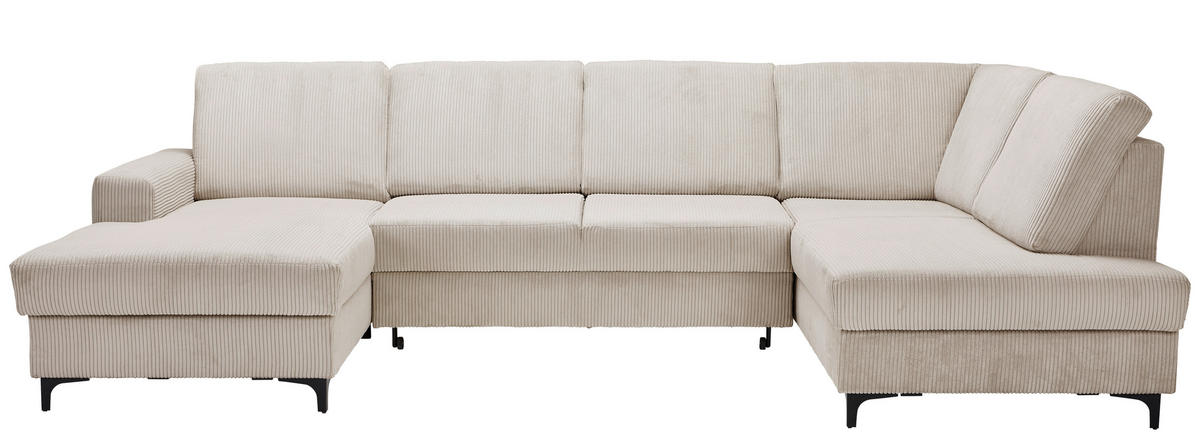 WOHNLANDSCHAFT in Cord Hellgrau  - Hellgrau/Schwarz, Konventionell, Textil/Metall (167/317/185cm) - Stylife
