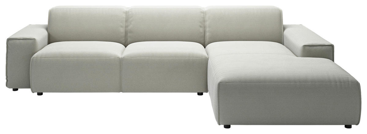 ECKSOFA 9125 in Cord Hellgrau  300/189 cm  - Hellgrau/Schwarz, Design, Kunststoff/Textil (300/189cm) - Pure Home Lifestyle