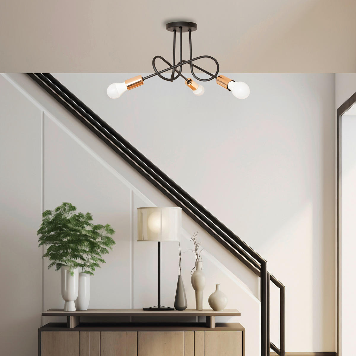 DECKENLEUCHTE    45/45/30 cm  - Schwarz/Kupferfarben, Trend, Metall (45/45/30cm)