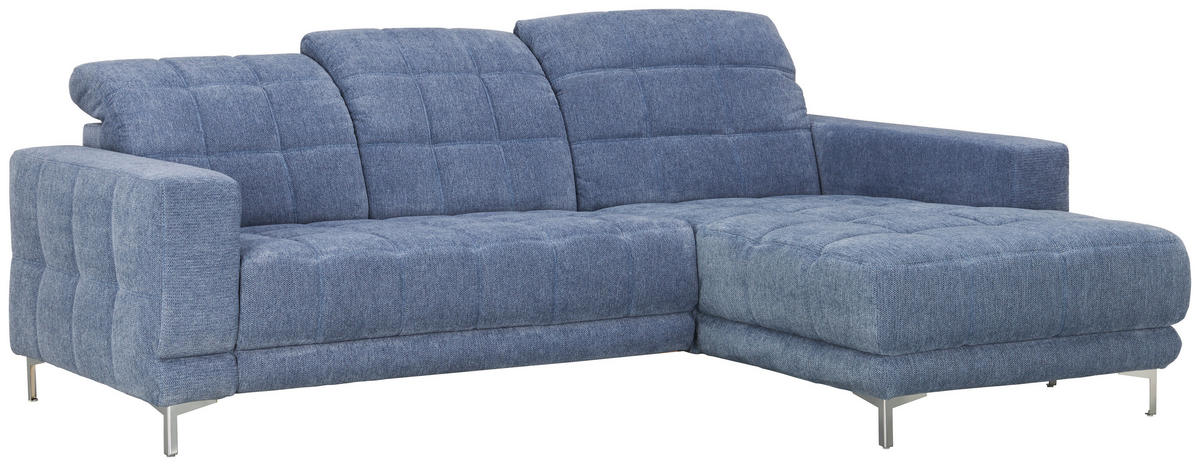 ECKSOFA in Webstoff Blau  260/187 cm  - Chromfarben/Blau, Design, Textil/Metall (260/187cm) - Xora