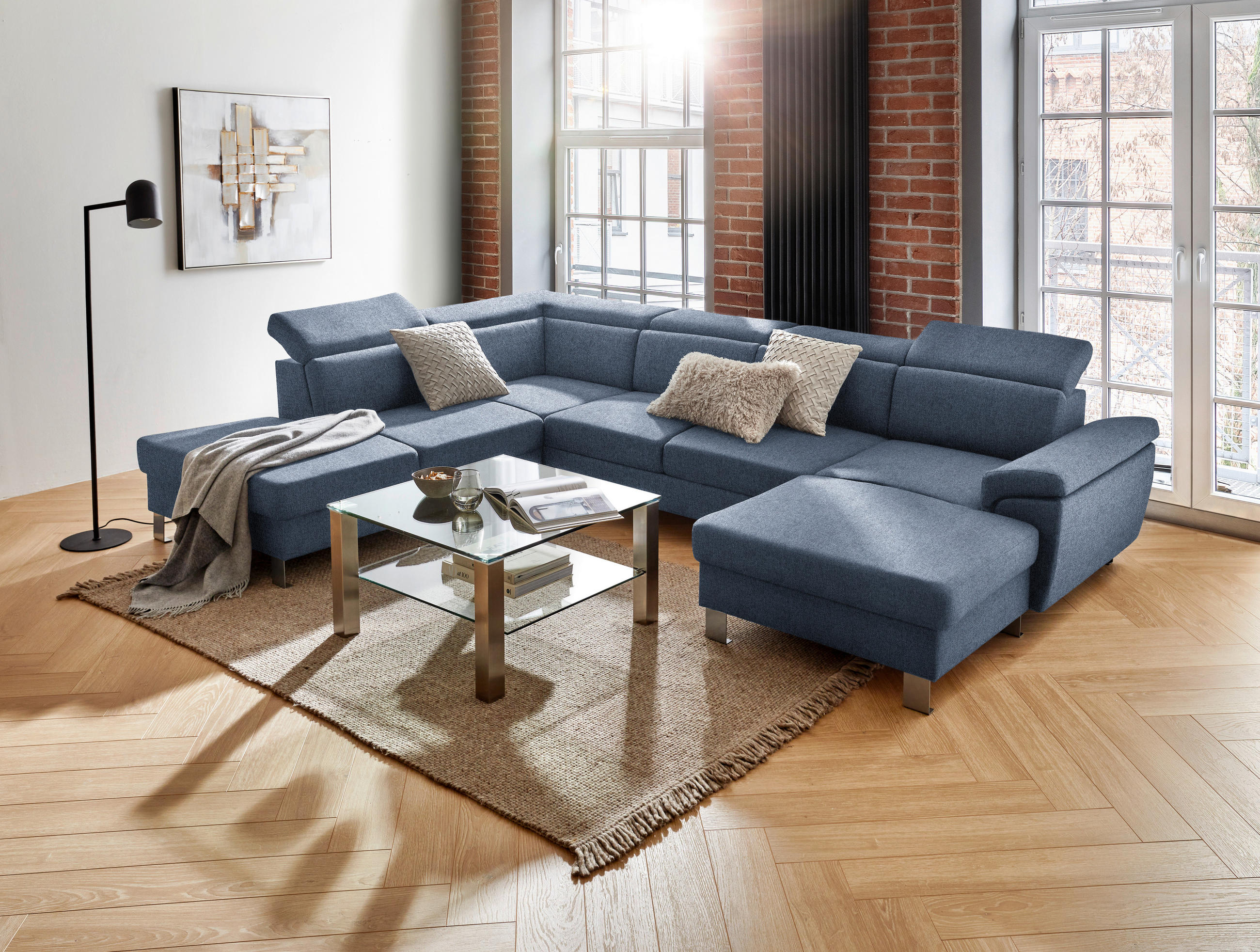 WOHNLANDSCHAFT in Webstoff Blau  - Blau/Silberfarben, Design, Textil/Metall (226/320/168cm) - Xora
