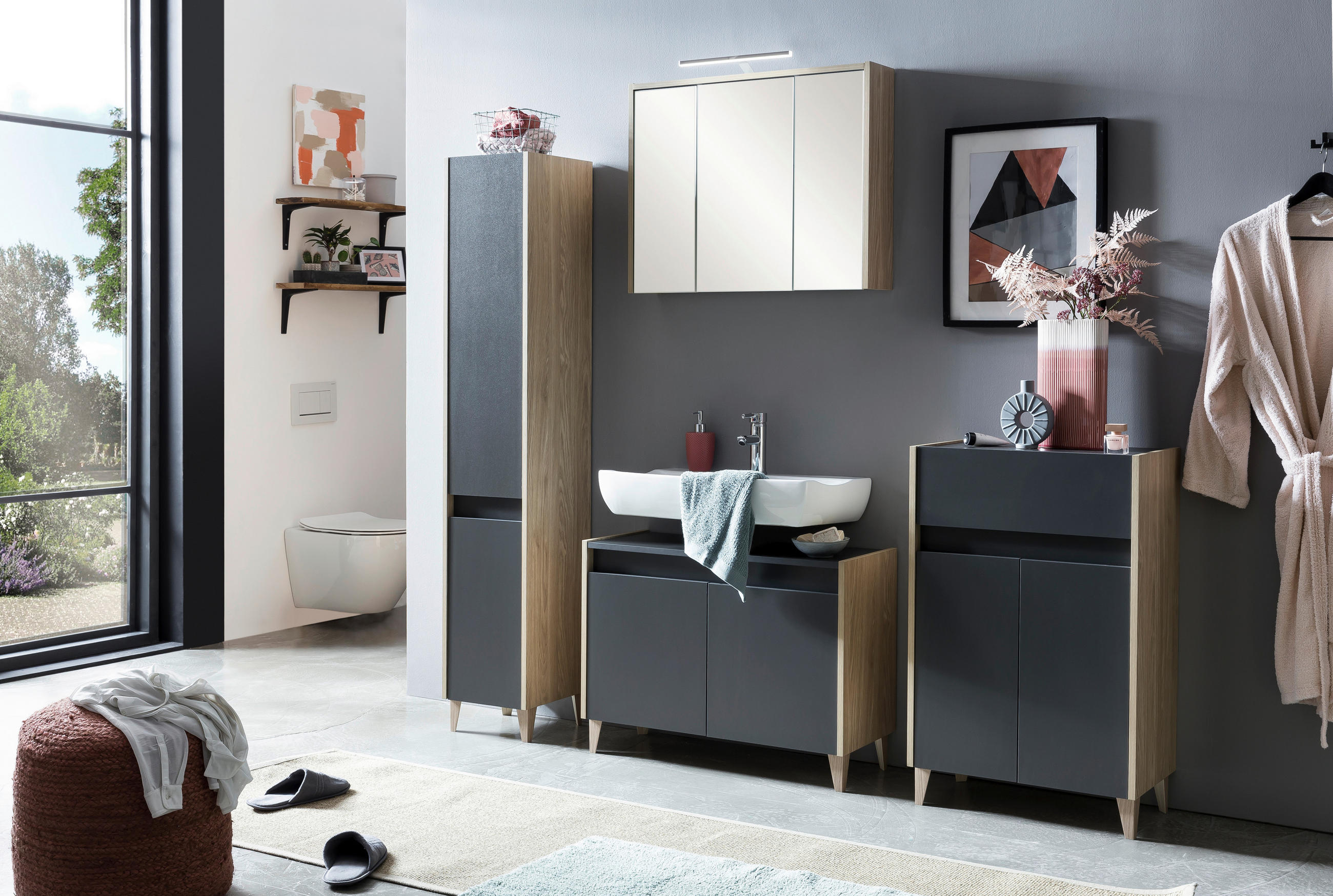 SPIEGELSCHRANK 74,5/64/16 cm  - Eichefarben, MODERN, Glas/Holzwerkstoff (74,5/64/16cm) - MID.YOU