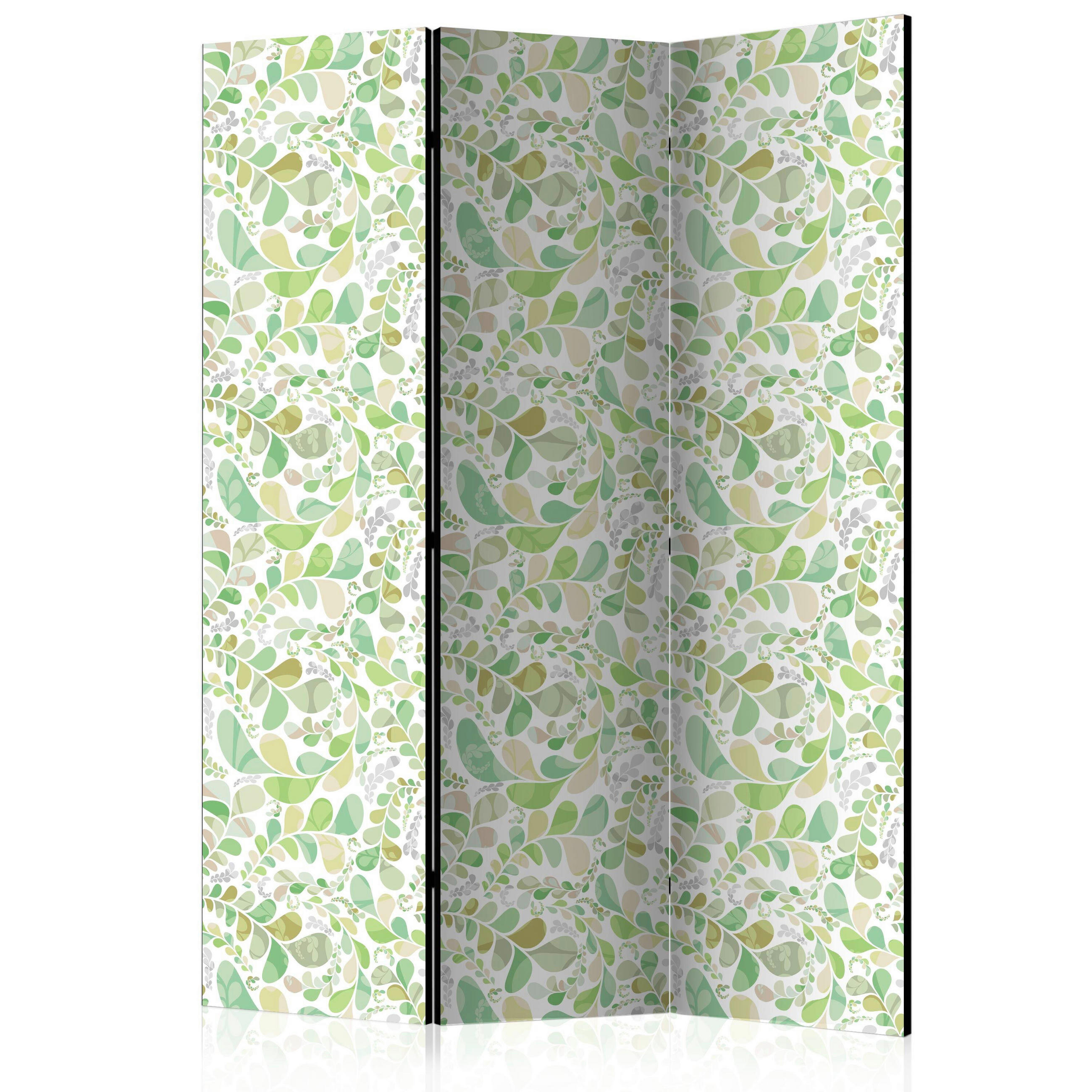PARAVENT mit 3  Flügel - Weiß/Hellgrün, Basics, Holz/Textil (135/172/3cm) - artgeist