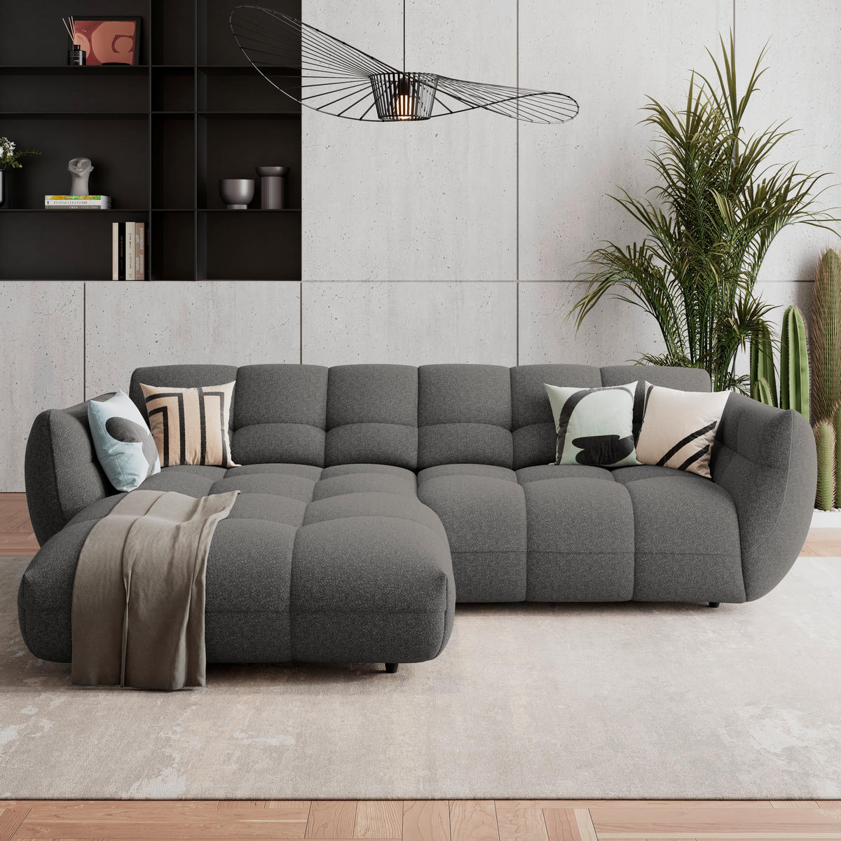 ECKSOFA Chenille Graubraun  - Dunkelgrün/Graubraun, Trend, Kunststoff/Textil (178/280cm) - MID.YOU