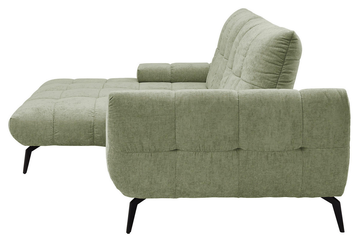 ECKSOFA Hellgrün Flachgewebe Rücken echt, Sitztiefenverstellung  - Schwarz/Hellgrün, KONVENTIONELL, Textil/Metall (211/273cm) - SetOne by Musterring