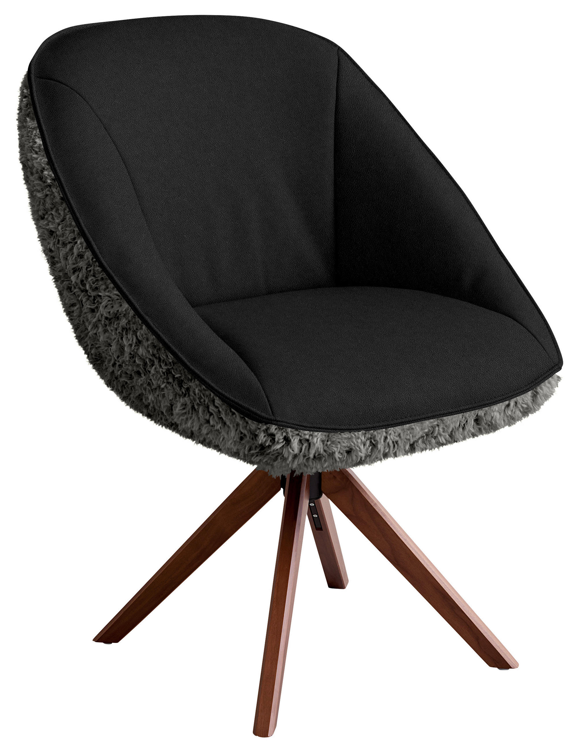 ARMLEHNSTUHL  Beinauswahl, Lederauswahl, Stoffauswahl, inklusive Armlehnen, automatische Rückholfunktion, gepolsterte Armlehnen, Sitzfläche 320° drehbar Hochflor Echtleder  - Anthrazit/Nussbaumfarben, Design, Leder/Holz (61/89/70cm) - Koinor