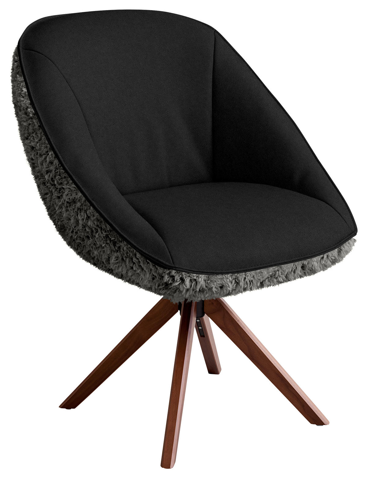 ARMLEHNSTUHL  Beinauswahl, Lederauswahl, Stoffauswahl, inklusive Armlehnen, automatische Rückholfunktion, gepolsterte Armlehnen, Sitzfläche 320° drehbar Hochflor Echtleder  - Anthrazit/Nussbaumfarben, Design, Leder/Holz (61/89/70cm) - Koinor