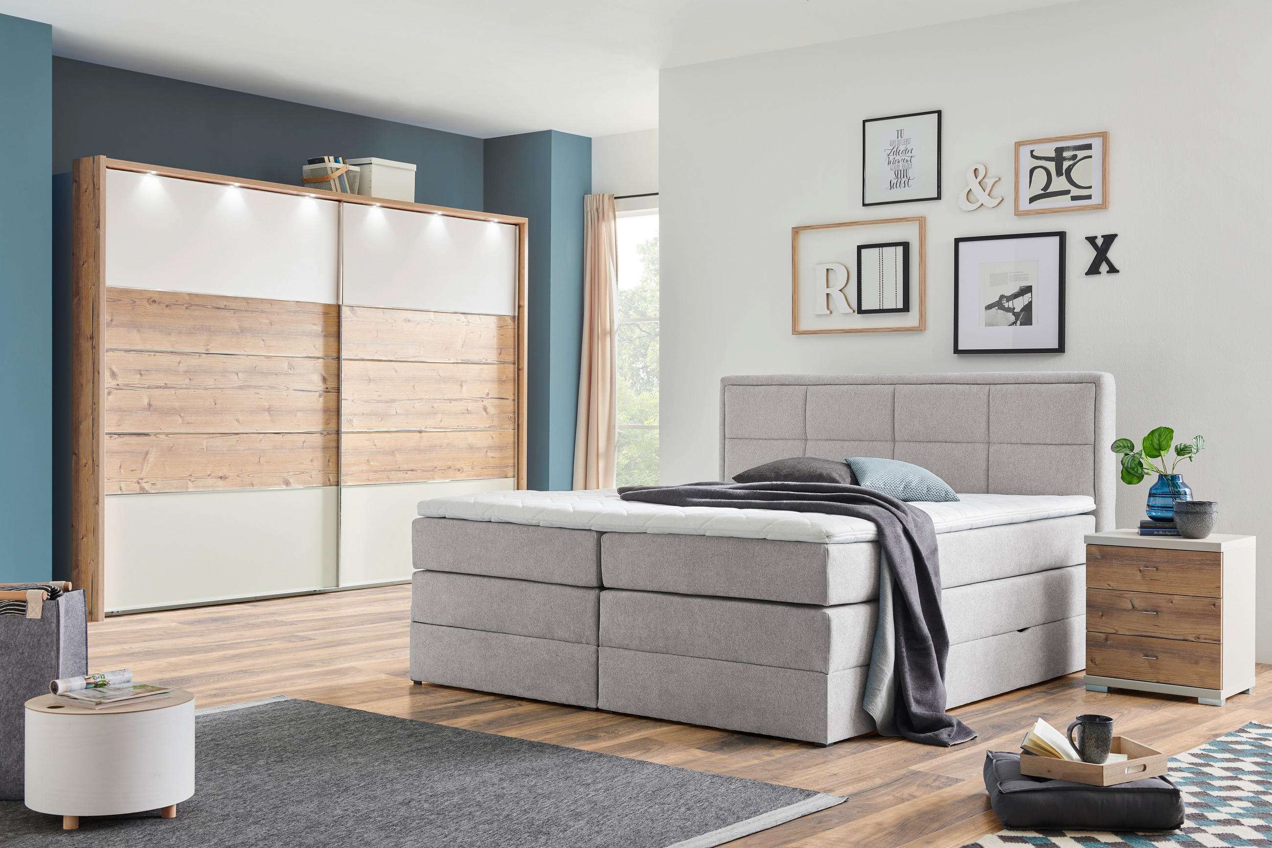 BOXSPRINGBETT 160/200 cm  in Grau  - Schwarz/Grau, KONVENTIONELL, Kunststoff/Textil (160/200cm) - Carryhome