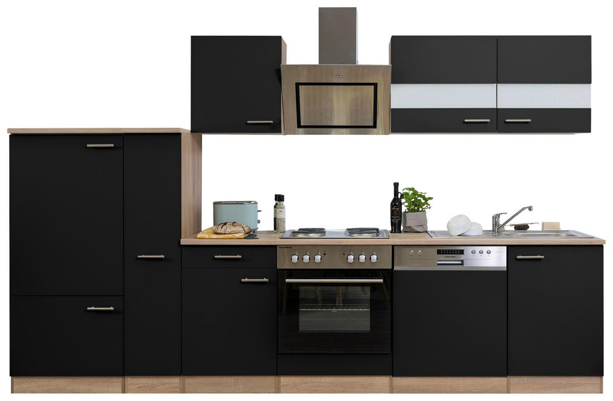 KÜCHENBLOCK 310 cm   in Schwarz  - Edelstahlfarben/Eichefarben, Basics, Holzwerkstoff/Metall (310cm) - Respekta