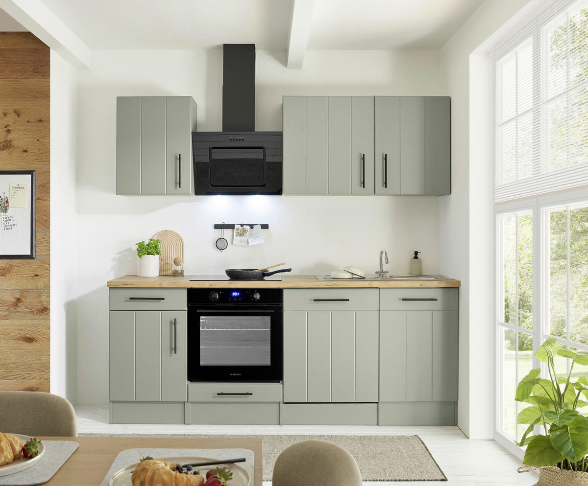 KÜCHENBLOCK 220 cm   in Wildeiche, Schilfgrün  - Schilfgrün/Wildeiche, Trend, Holzwerkstoff/Metall (220cm) - Respekta