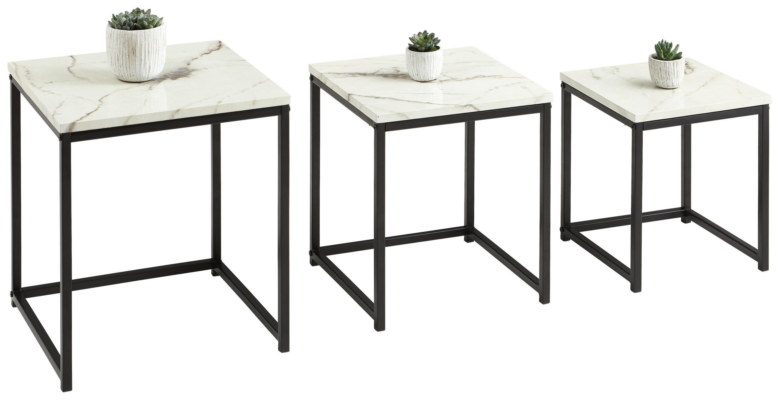 SATZTISCH Schwarz, Weiß quadratisch  - Schwarz/Weiß, Trend, Holzwerkstoff/Metall - MID.YOU