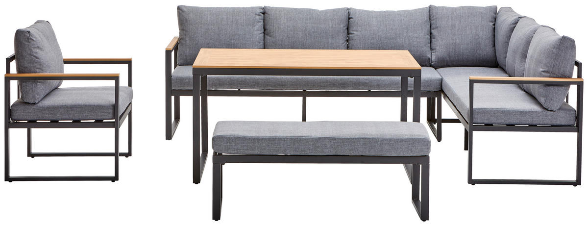 JEDÁLENSKÁ TERASOVÁ SÚPRAVA 5-dielne, kov, plast, textil - sivá/prírodná farba, Modern, kov/textil (250/187cm) - Ambia Garden