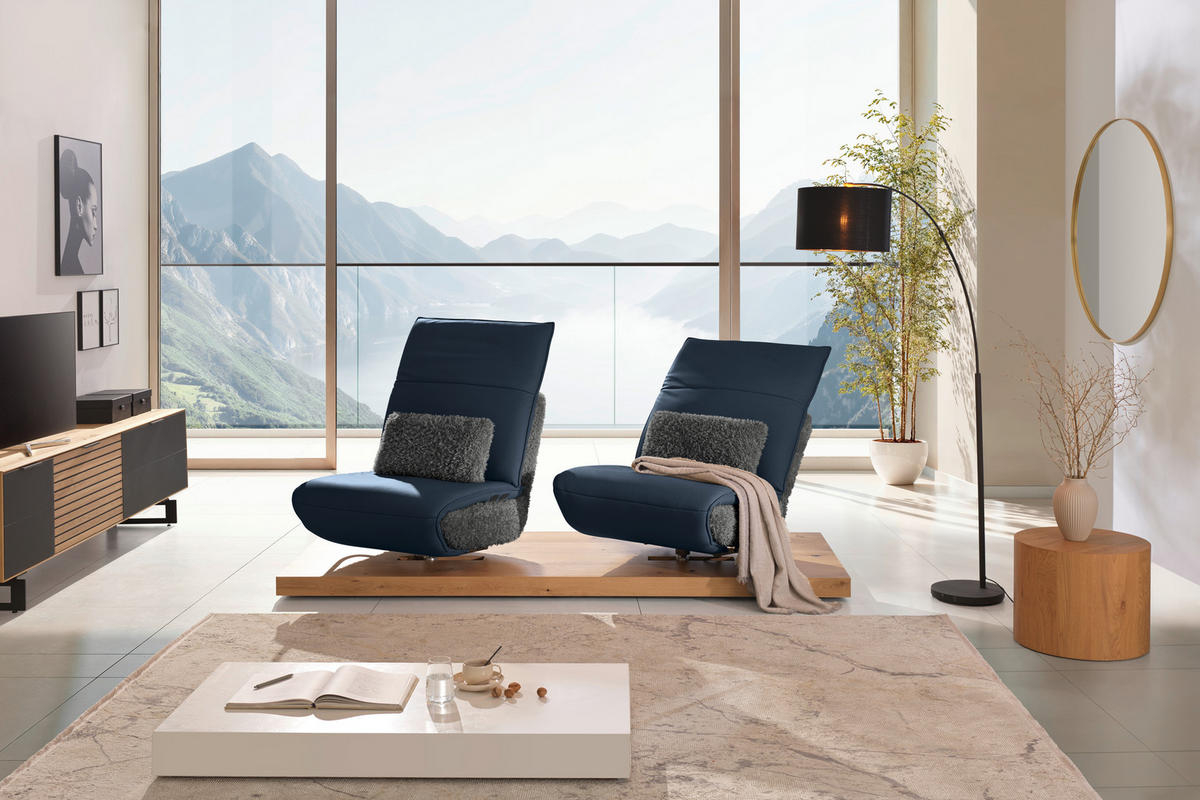 2-SITZER-SOFA  in Hochflor Echtleder Anthrazit, Blau  - Blau/Anthrazit, Design, Leder/Holz (240/65/104cm) - Koinor