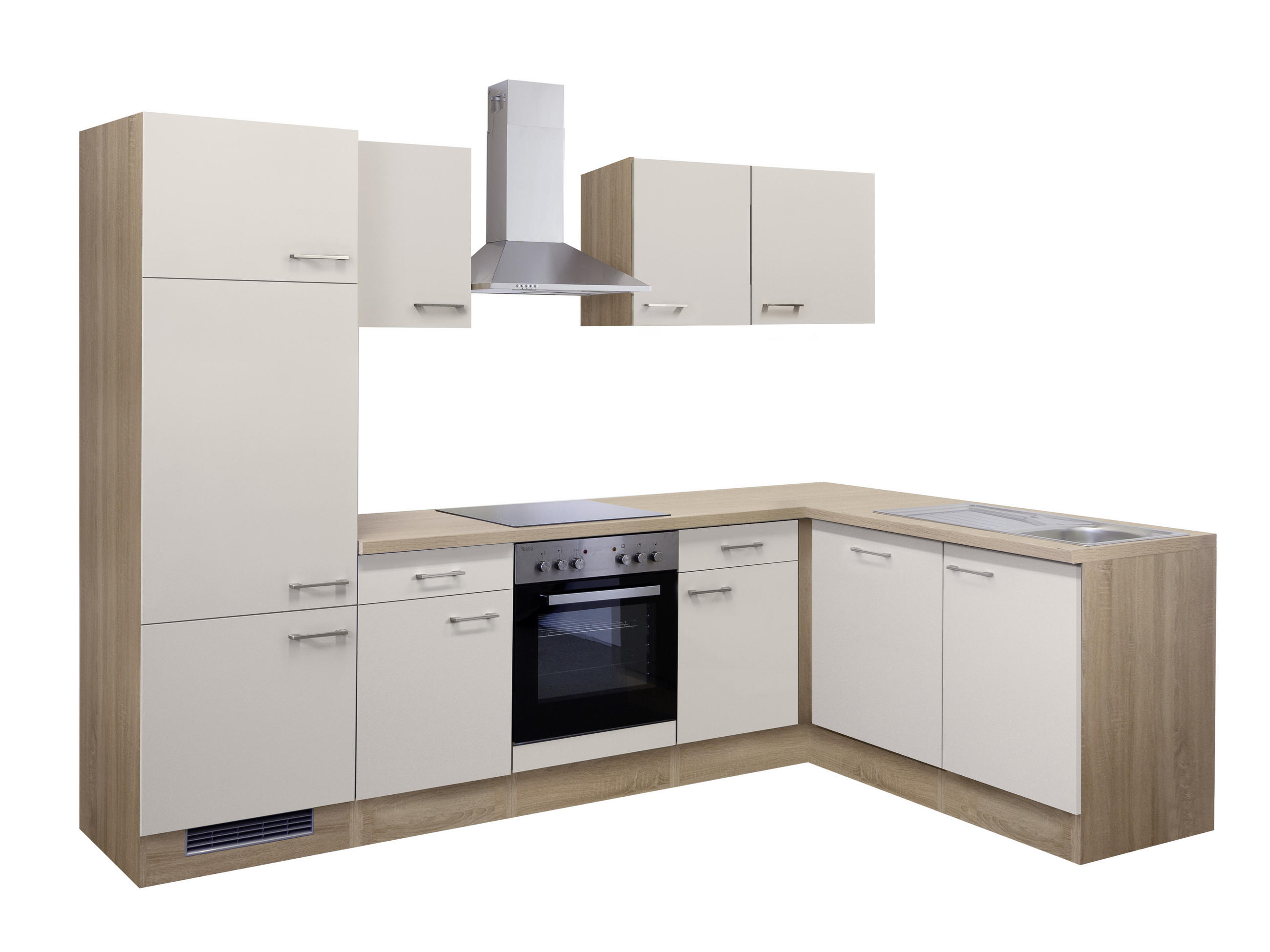ECKKÜCHE 280/170 cm  in Sonoma Eiche, Kaschmir  - Kaschmir/Edelstahlfarben, MODERN, Holzwerkstoff/Metall (280/170cm) - FlexWell