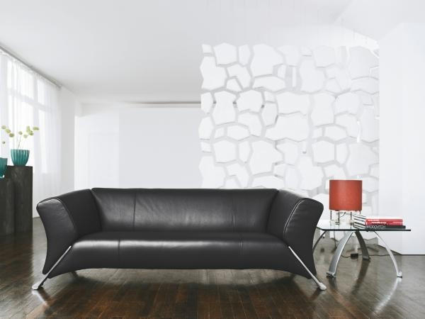 ZWEISITZER-SOFA Schwarz Echtleder - Alufarben/Schwarz, Design, Leder/Metall (189/73/91cm) - Rolf Benz