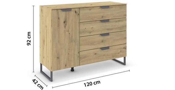 KOMMODE  in 120/92/42 cm  - Dunkelgrau/Eiche Artisan, Design, Holzwerkstoff/Metall (120/92/42cm) - Carryhome