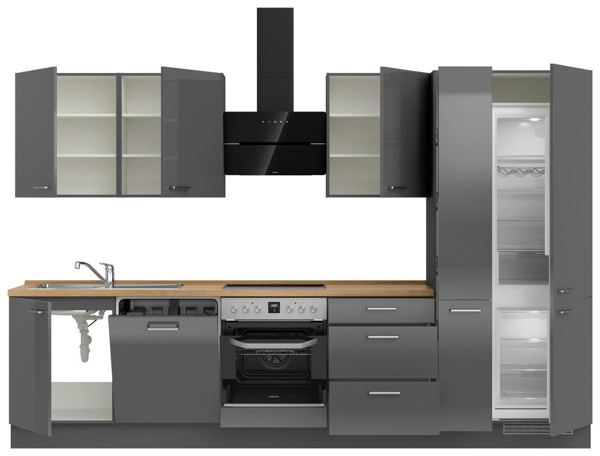 KÜCHENLEERBLOCK 330 cm   in Eichefarben, Schieferfarben  - Schieferfarben/Edelstahlfarben, MODERN, Holzwerkstoff/Metall (330cm) - Nobilia
