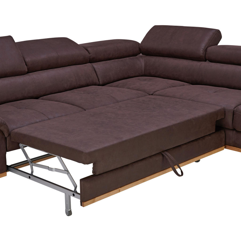 Thumbnail - Novel Ecksofa, Braun, Holz, Textil, Eiche, 5-Sitzer, Ottomane rechts, L-Form, 282x226 cm, Stoffauswahl, seitenverkehrt e...
