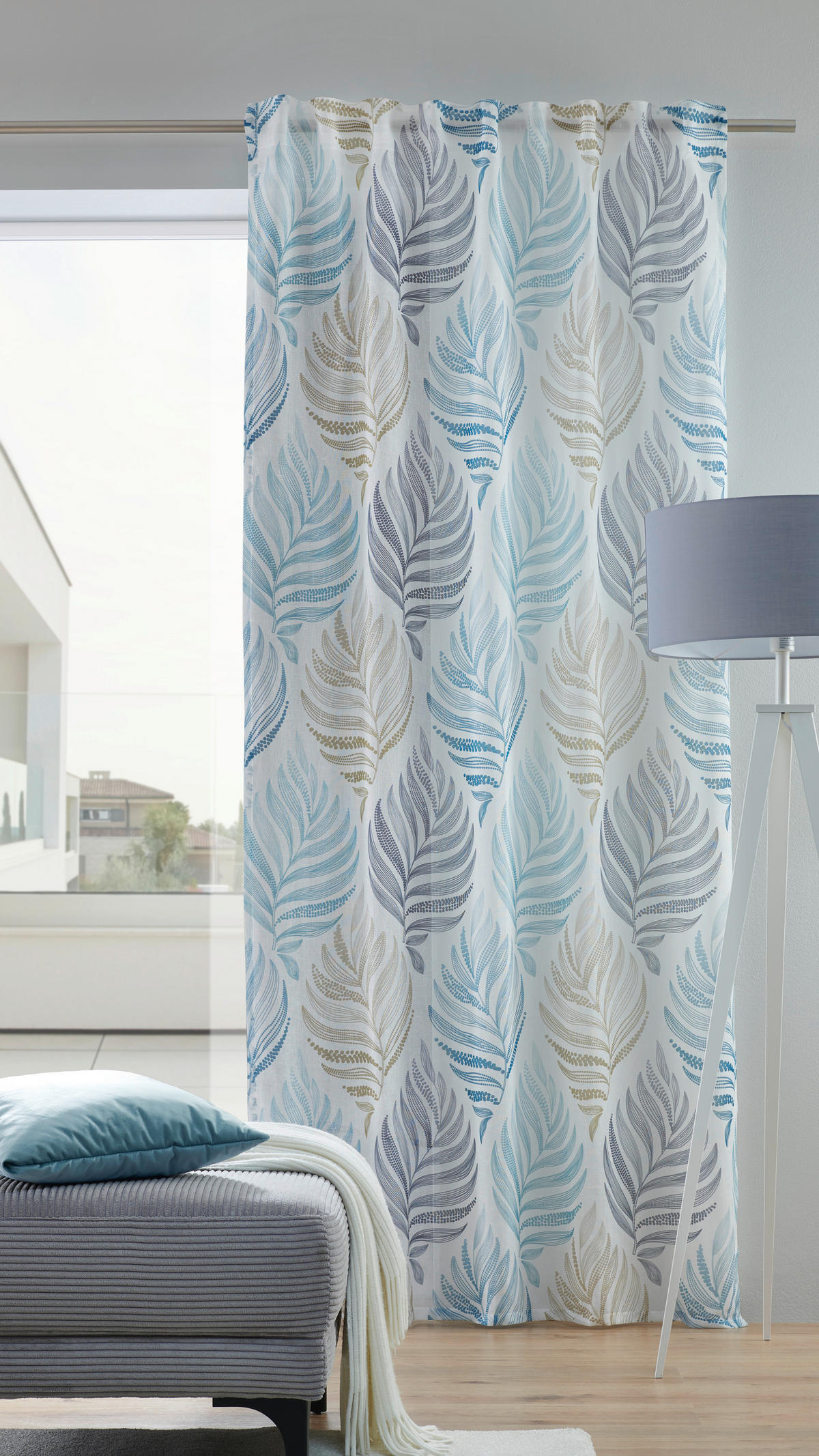 KUSOVÁ ZÁCLONA, 140/245 cm - modrá/béžová, Konventionell, textil (140/245cm) - Esposa
