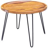 COUCHTISCH Sheesham massiv 60/60/45 cm rund Sheeshamfarben  - Sheeshamfarben/Schwarz, MODERN, Holz/Metall (60/60/45cm) - MID.YOU
