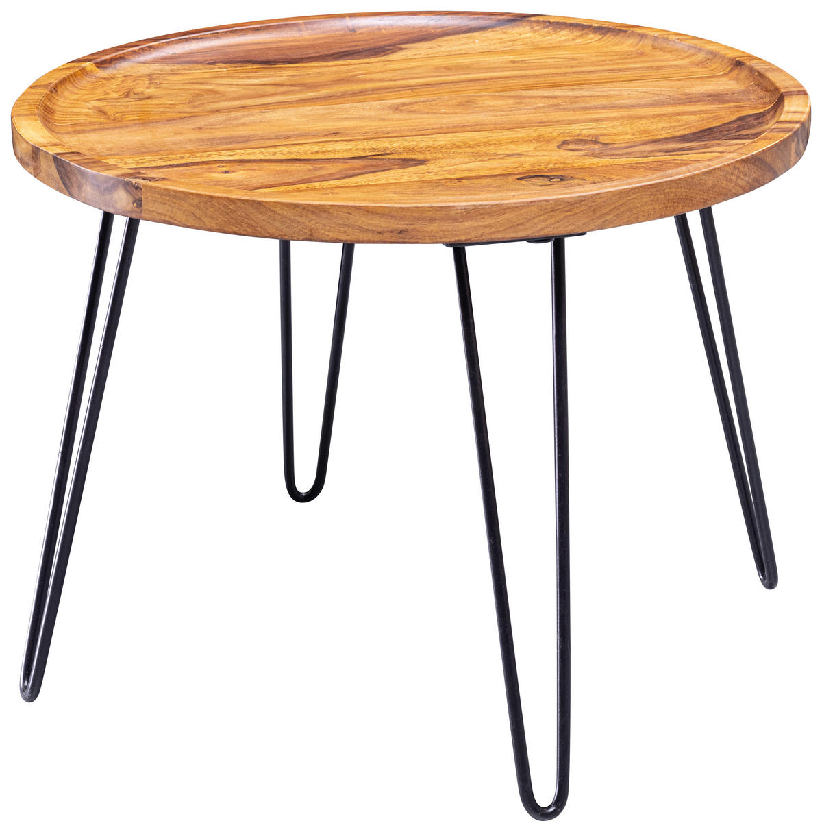 COUCHTISCH Sheesham massiv 60/60/45 cm rund Sheeshamfarben  - Sheeshamfarben/Schwarz, MODERN, Holz/Metall (60/60/45cm) - MID.YOU