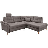 ECKSOFA Graubraun Chenille Bettkasten, Schlaffunktion, Sitztiefenverstellung, Kopfstütze, Liegefläche im Originalstoff  - Graubraun/Naturfarben, MODERN, Holz/Textil (264/206cm) - Livetastic