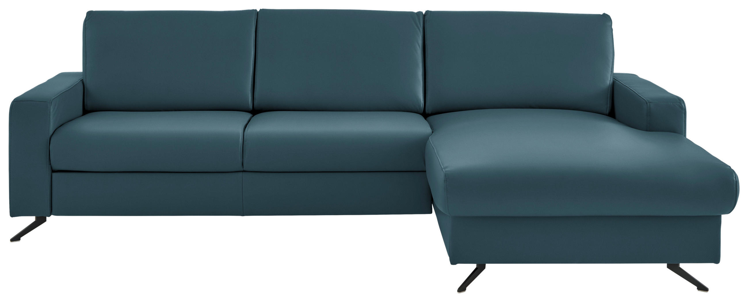 ECKSOFA in Echtleder Blau  - Blau/Schwarz, Design, Leder/Metall (267/165cm) - Lomoco
