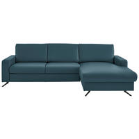 ECKSOFA in Echtleder Blau  - Blau/Schwarz, Design, Leder/Metall (267/165cm) - Lomoco