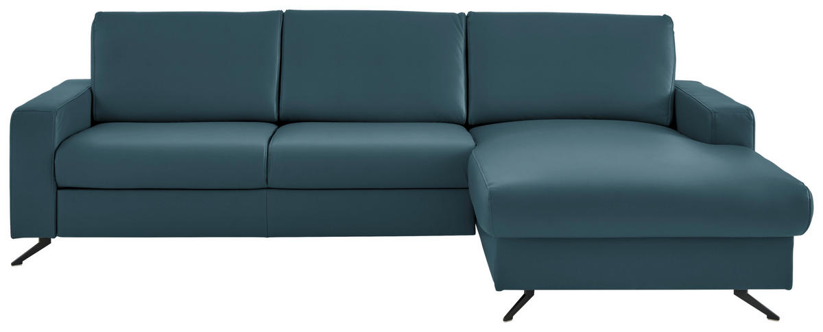 ECKSOFA in Echtleder Blau  - Blau/Schwarz, Design, Leder/Metall (267/165cm) - Lomoco