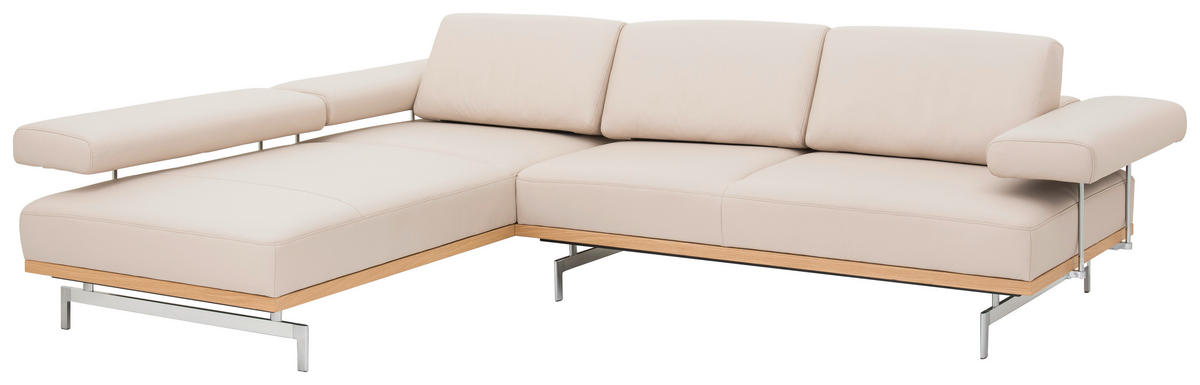 ECKSOFA in Echtleder Beige  237/295 cm  - Beige/Alufarben, Design, Leder (237/295cm) - Joop!