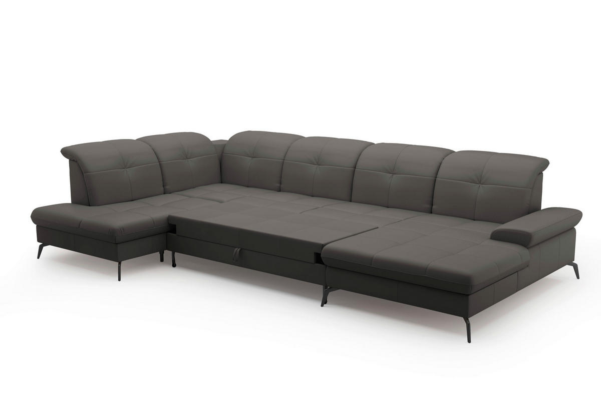 WOHNLANDSCHAFT in Echtleder Mokka  - Schwarz/Mokka, Konventionell, Leder/Metall (231/357/185cm) - Sit & More