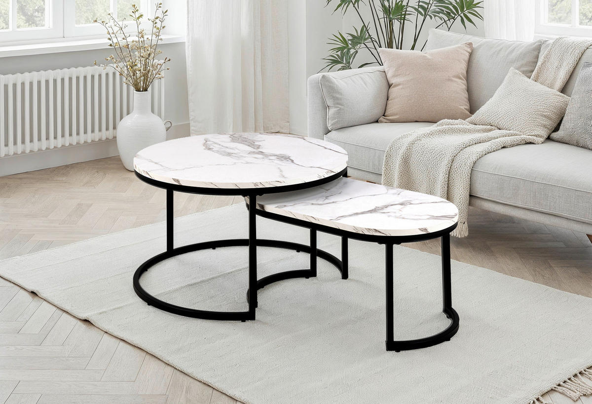 COUCHTISCH Spiro rund Schwarz, Weiß  - Schwarz/Weiß, Design, Holzwerkstoff/Metall (70/70/42cm) - MID.YOU