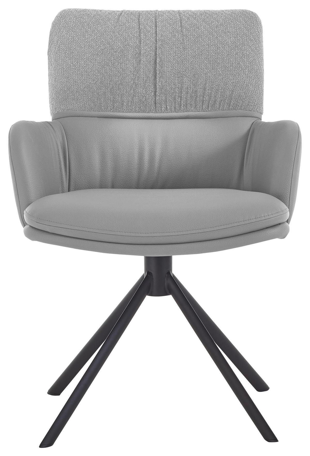 ARMLEHNSTUHL  Typenauswahl, Sitzfläche 360° drehbar, inklusive Armlehnen, Gestellauswahl, automatische Rückholfunktion Chenille, Mikrofaser  - Hellgrau/Schwarz, Design, Textil/Metall (61/86/63cm) - Valdera