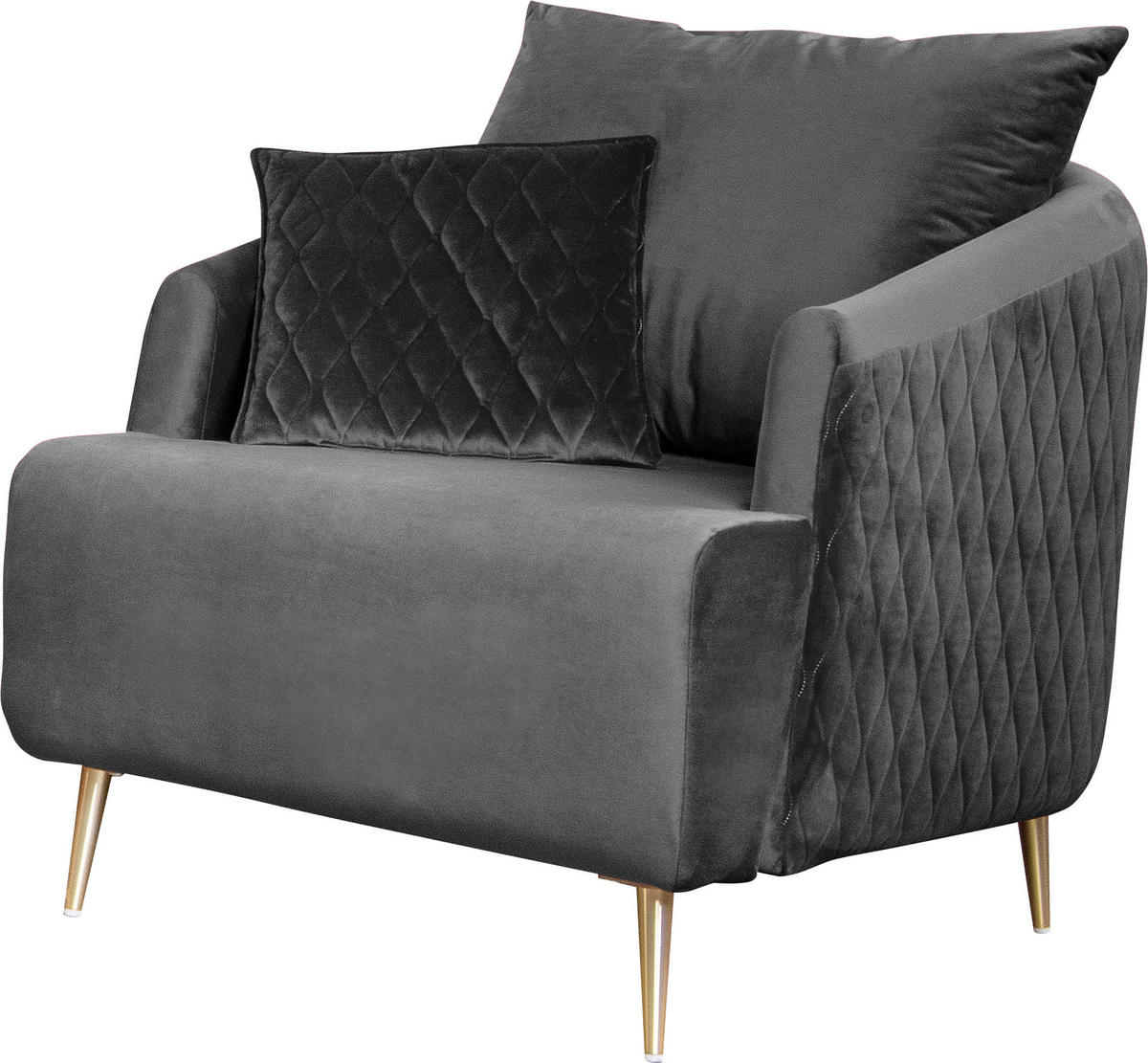 SESSEL Samt Grau    - Goldfarben/Grau, Design, Textil/Metall (74/84/94cm) - MID.YOU