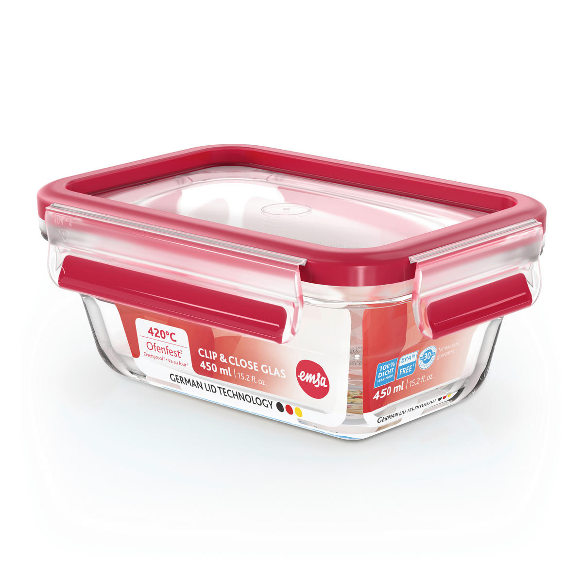 FRISCHHALTEDOSE 0,45 l  - Rot, Basics, Glas/Kunststoff (16,8/11,8/7cm) - Emsa