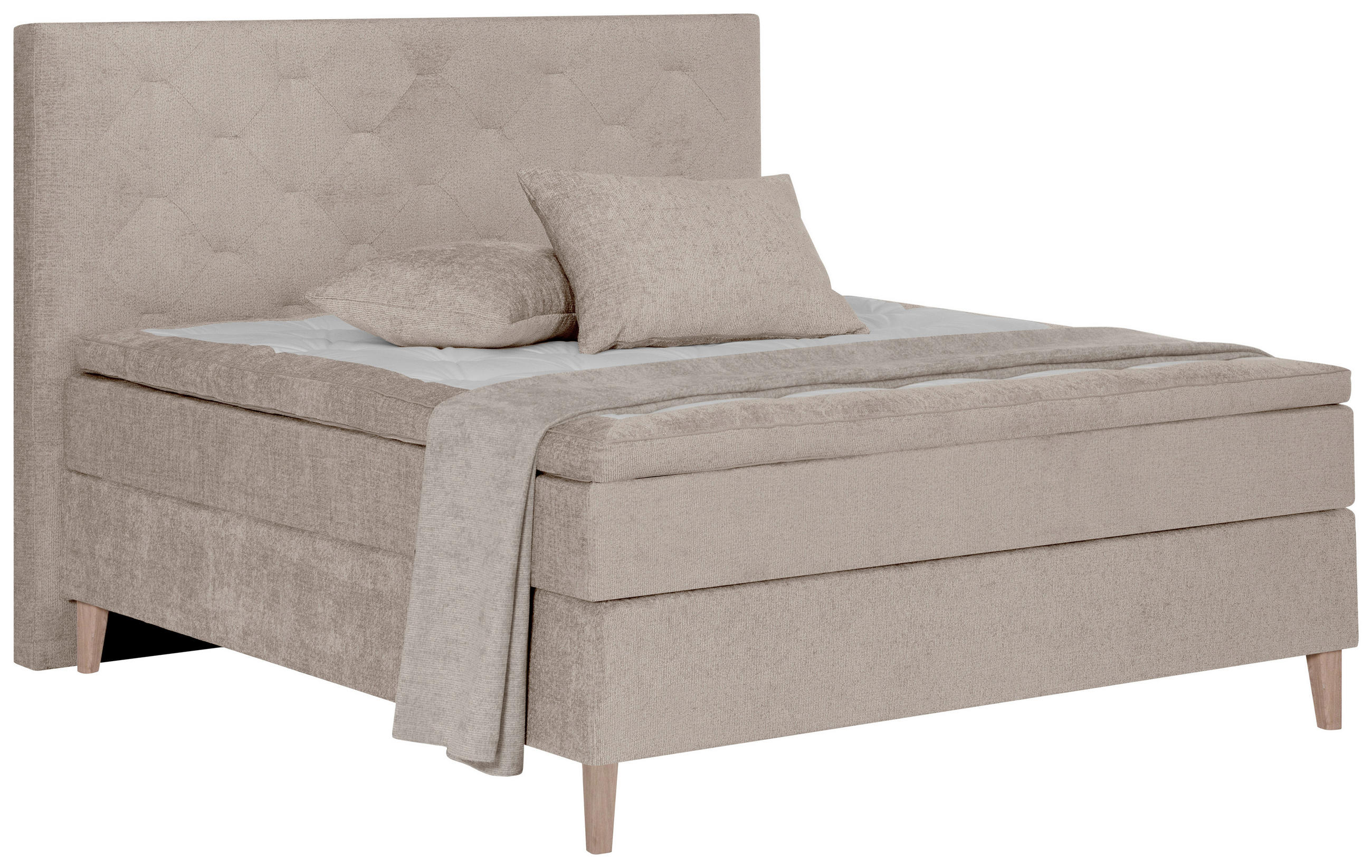 BOXSPRINGBETT 180/200 cm  in Beige  - Eichefarben/Beige, KONVENTIONELL, Holz/Textil (180/200cm) - Welnova