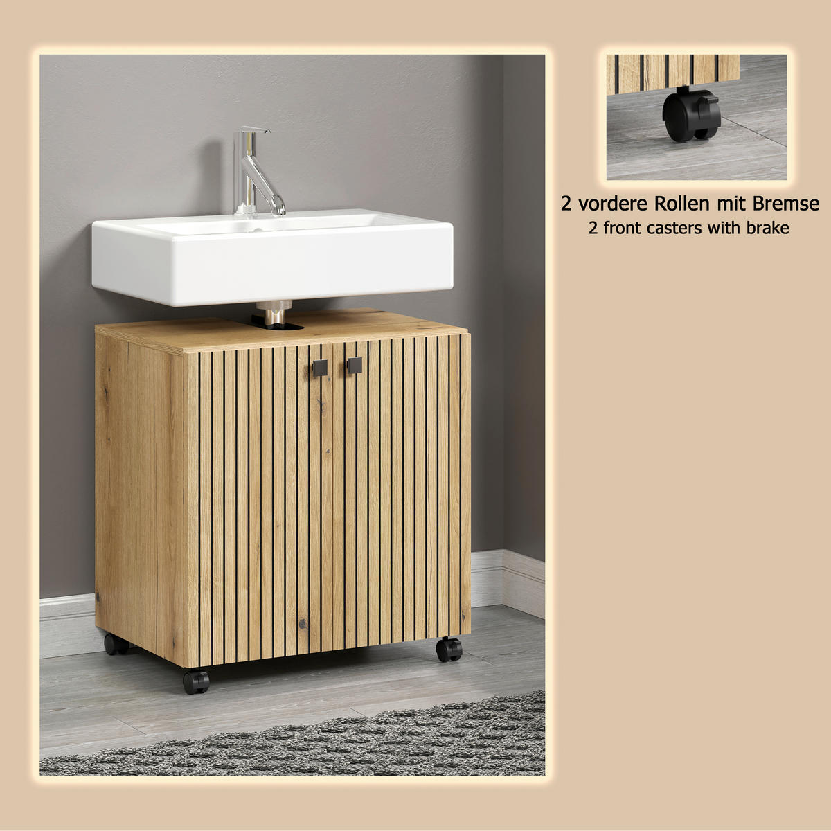 WASCHBECKENUNTERSCHRANK 60/64/42 cm  - Eichefarben/Schwarz, Trend, Holzwerkstoff/Kunststoff (60/64/42cm) - MID.YOU